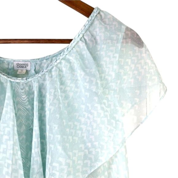 Charming Charlie Sheer Ruffled Blouse with Flutter Sleeves Sz M - Picture 4 of 12